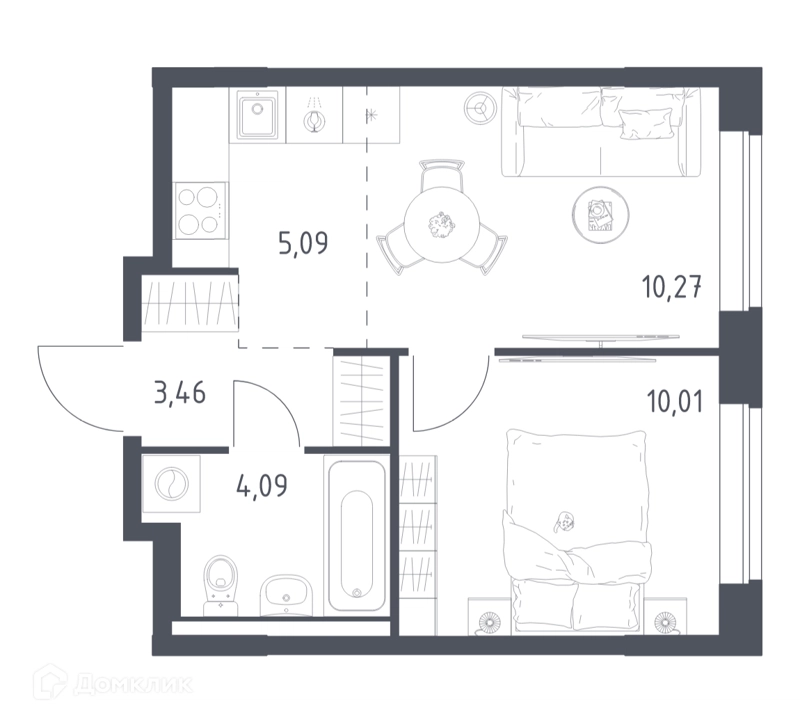 1-комнатная квартира 32.92 м² Новое Видное