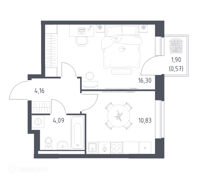 1-комнатная квартира 35.95 м² Новое Видное