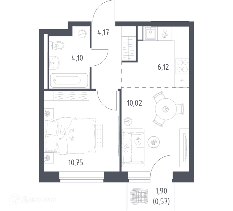 1-комнатная квартира 35.73 м² Новое Видное