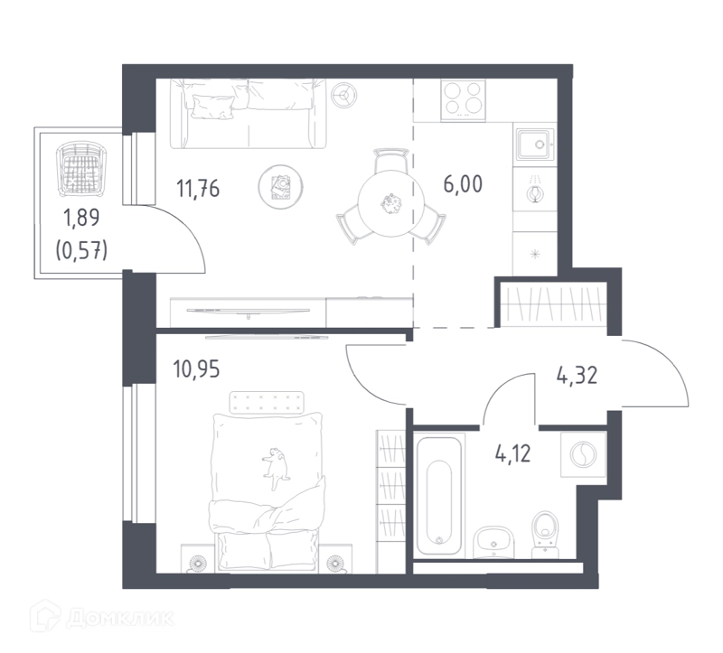 1-комнатная квартира 37.72 м² Новое Видное