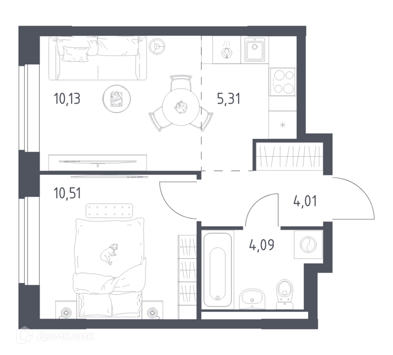 1-комнатная квартира 34.05 м² Новое Видное