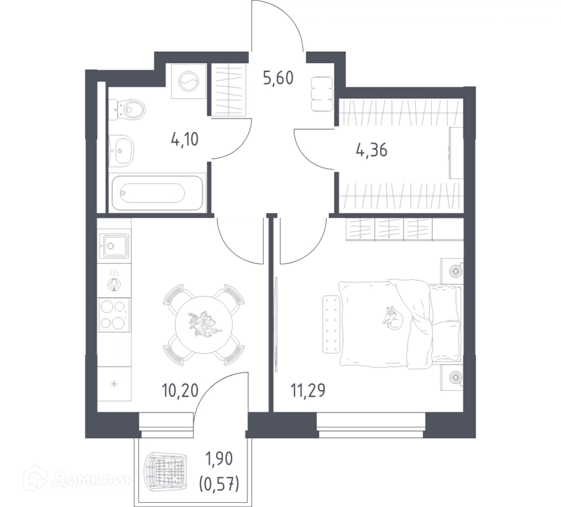 1-комнатная квартира 36.12 м² Новое Видное
