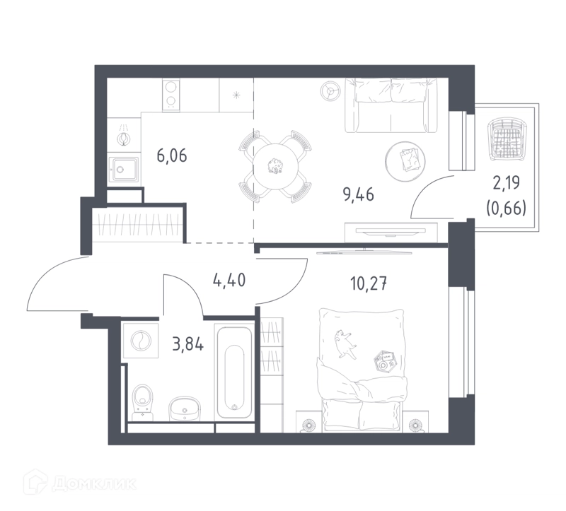 1-комнатная квартира 34.69 м² Новое Видное