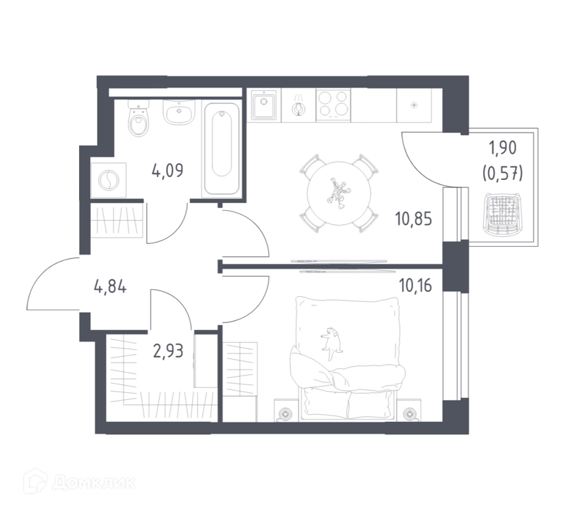 1-комнатная квартира 33.44 м² Новое Видное