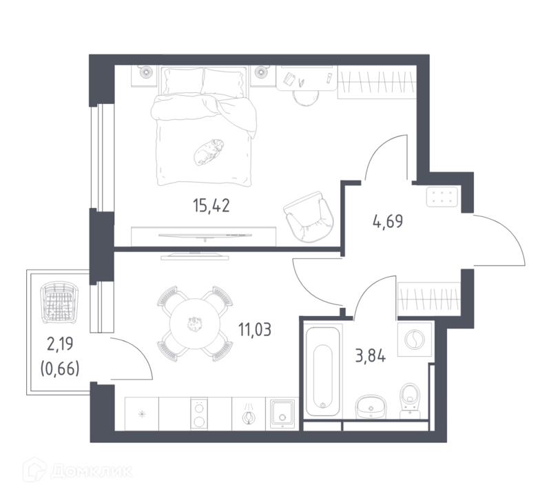 1-комнатная квартира 35.64 м² Новое Видное