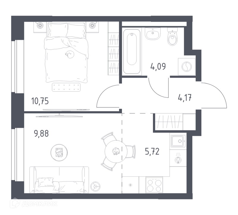 1-комнатная квартира 34.61 м² Новое Видное