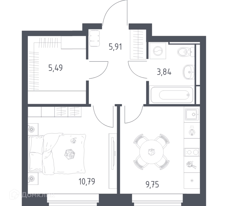 1-комнатная квартира 35.78 м² Новое Видное