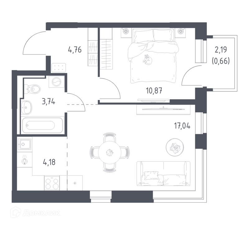 1-комнатная квартира 40.5 м² Новое Видное