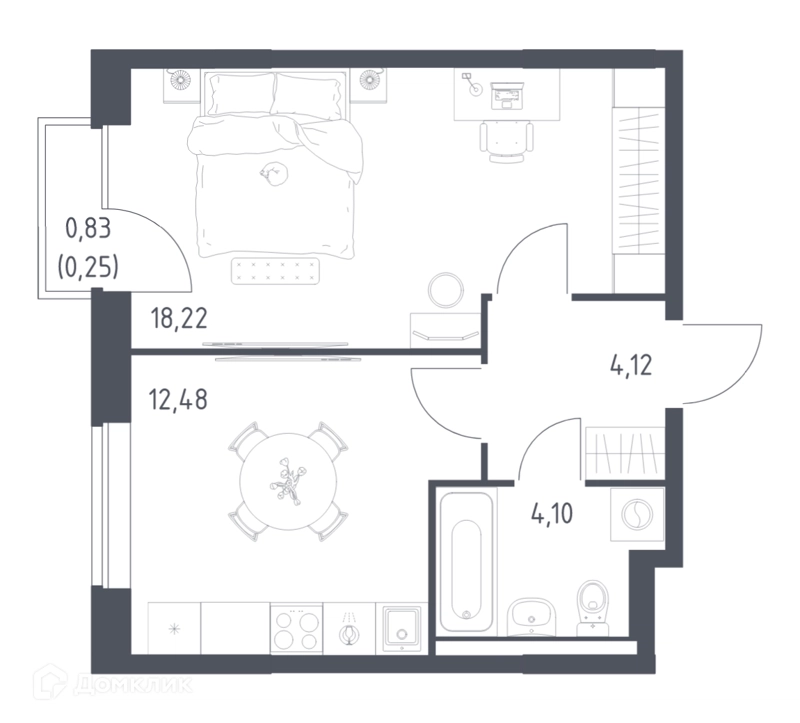 1-комнатная квартира 39.17 м² Новое Видное