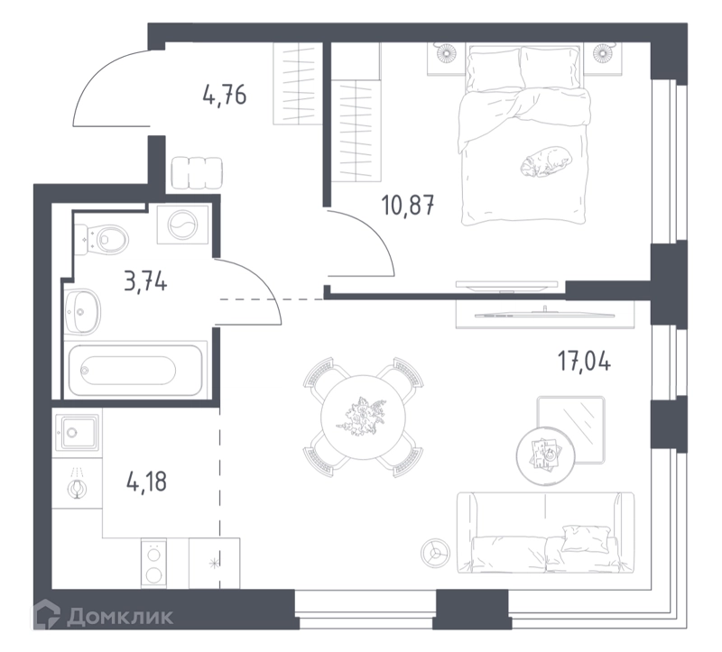 1-комнатная квартира 40.59 м² Новое Видное