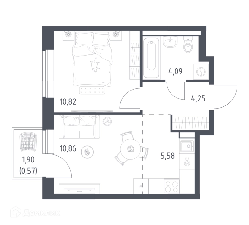 1-комнатная квартира 36.17 м² Новое Видное