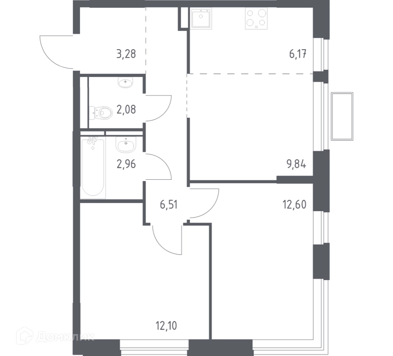 2-комнатная квартира 54.5 м² Новое Видное