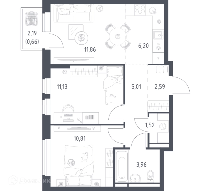 2-комнатная квартира 53.74 м² Новое Видное