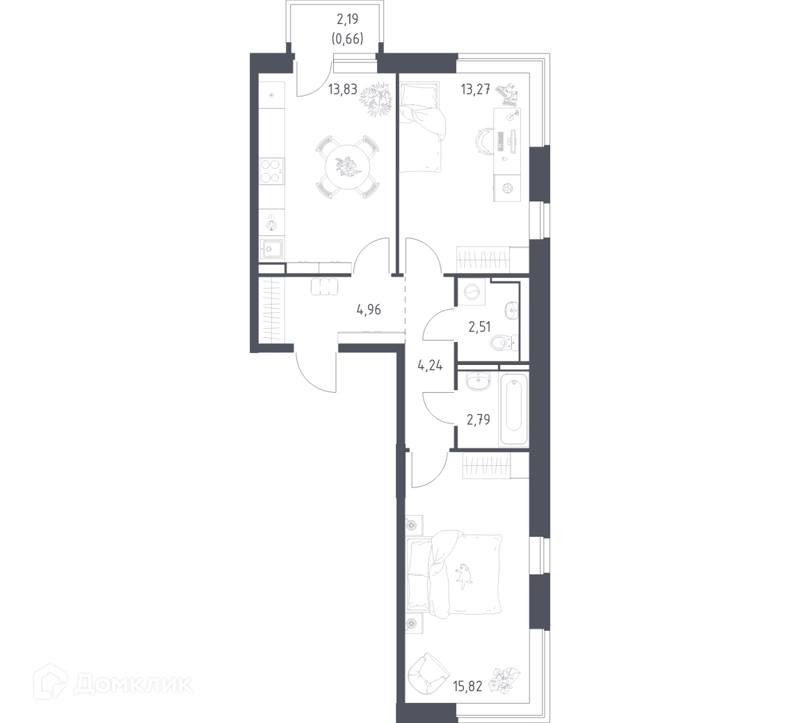 2-комнатная квартира 56.8 м² Новое Видное