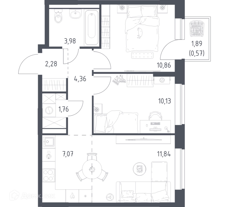 2-комнатная квартира 52.85 м² Новое Видное