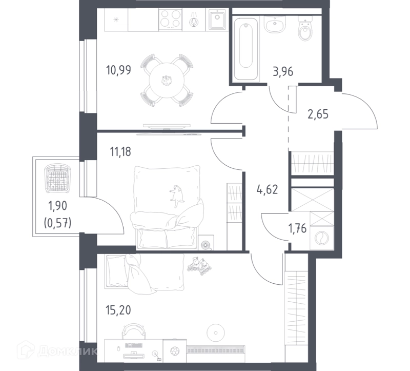 2-комнатная квартира 50.93 м² Новое Видное