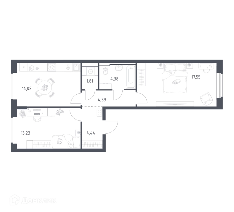 2-комнатная квартира 59.82 м² Новое Видное