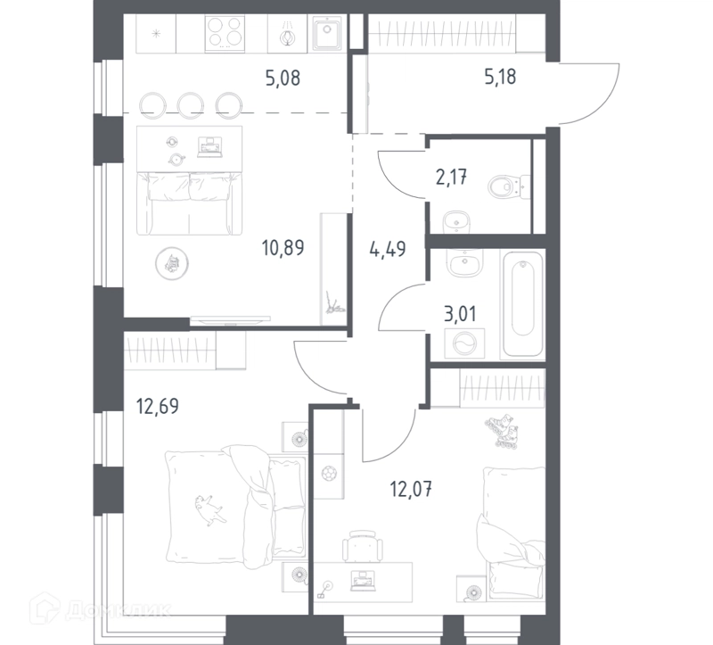 2-комнатная квартира 55.58 м² Новое Видное