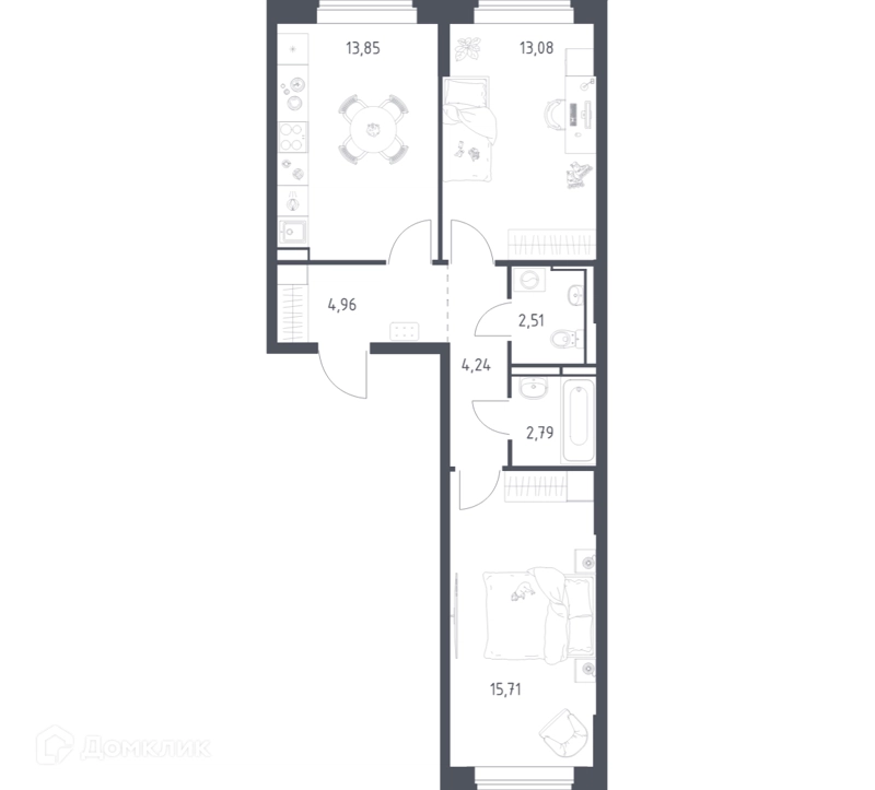 2-комнатная квартира 57.14 м² Новое Видное