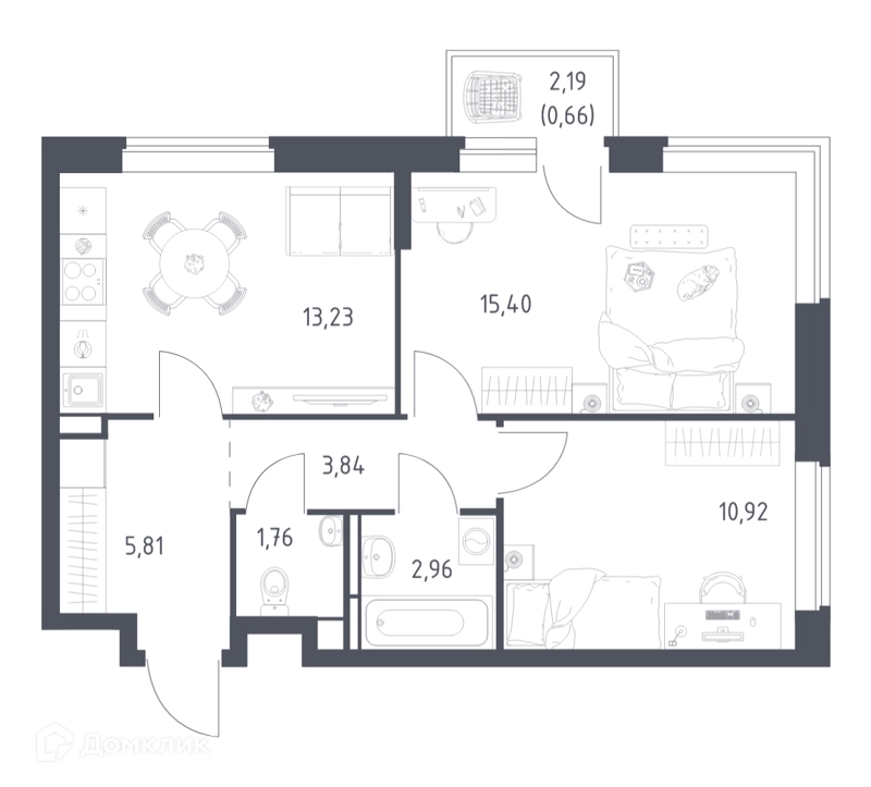 2-комнатная квартира 54.58 м² Новое Видное