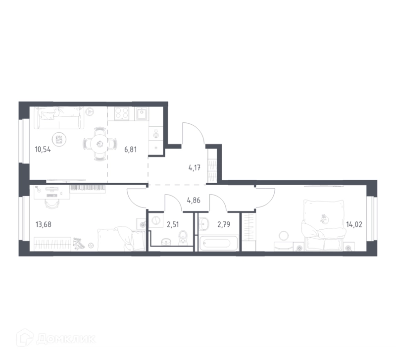 2-комнатная квартира 58.5 м² Новое Видное