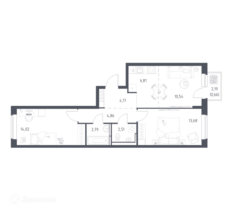 2-комнатная квартира 60.04 м² Новое Видное
