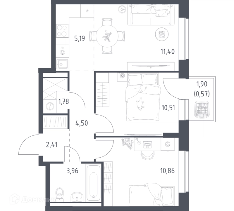 2-комнатная квартира 51.18 м² Новое Видное