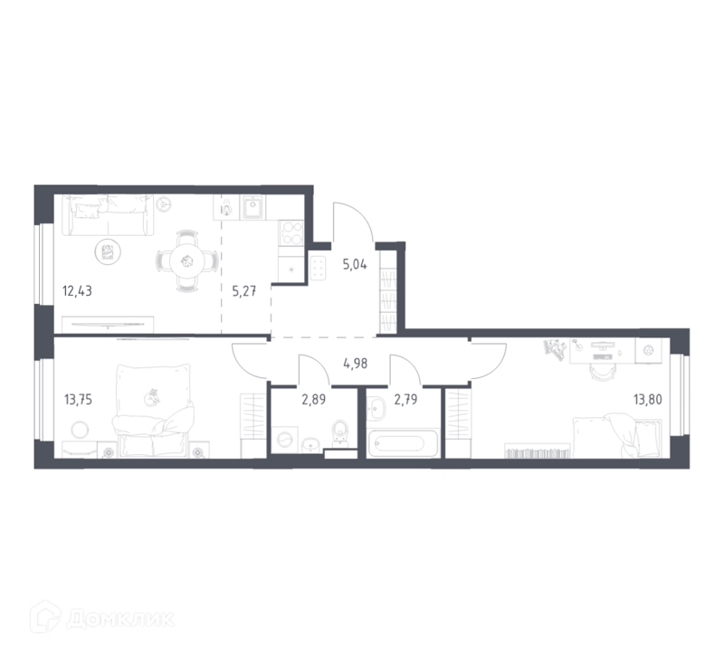 2-комнатная квартира 60.95 м² Новое Видное