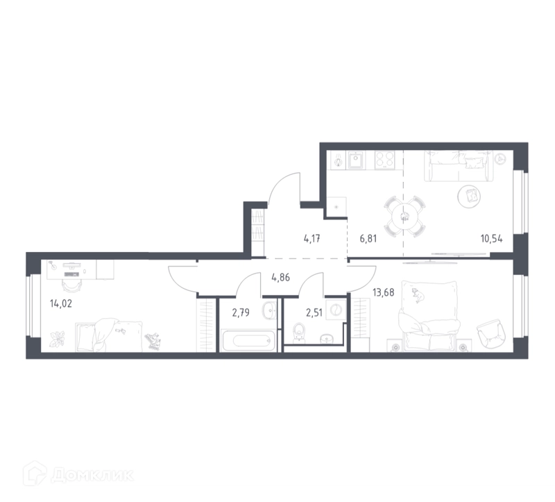 2-комнатная квартира 59.38 м² Новое Видное