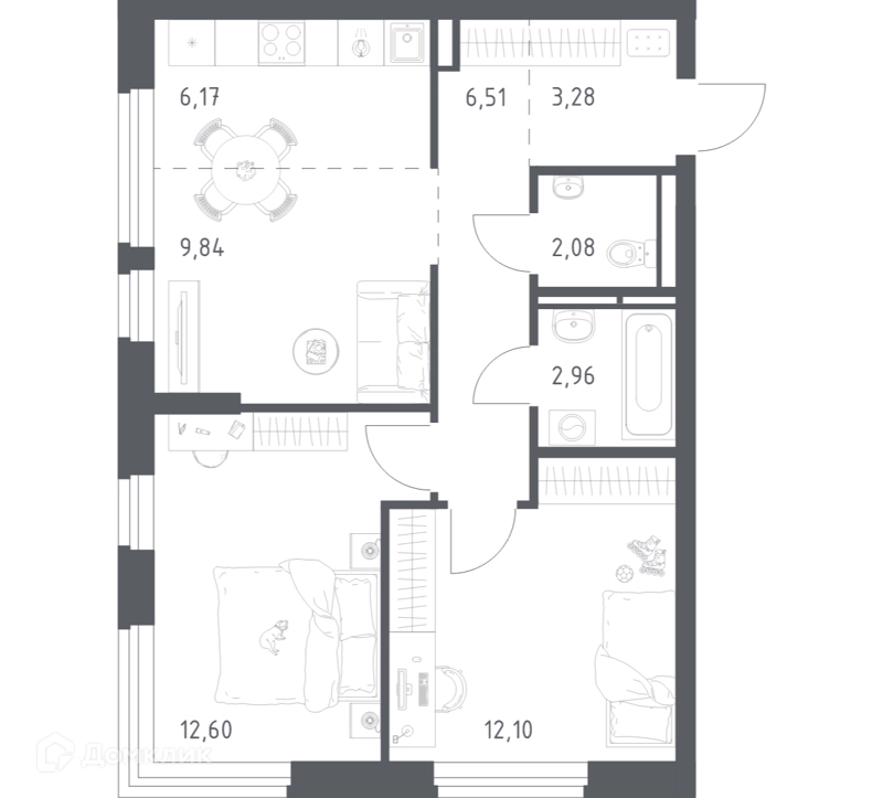 2-комнатная квартира 54.8 м² Новое Видное