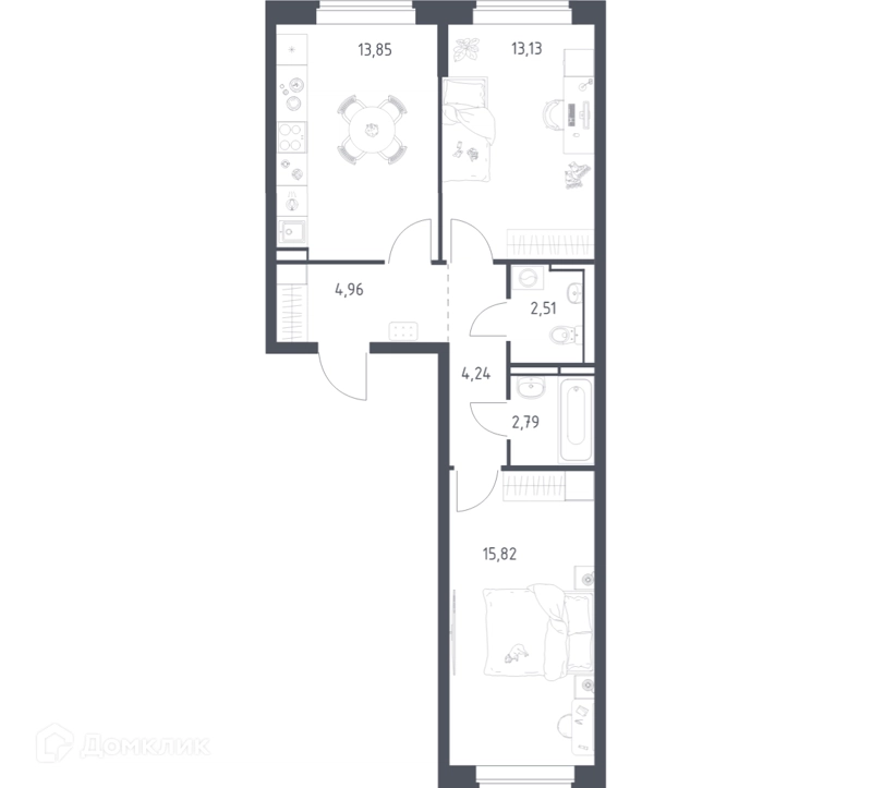 2-комнатная квартира 57.3 м² Новое Видное