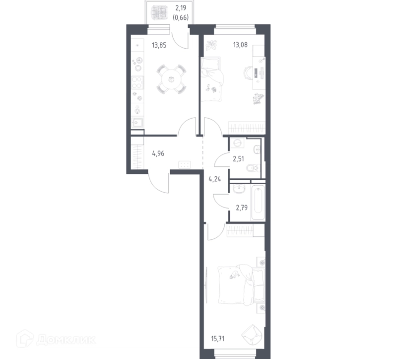 2-комнатная квартира 57.8 м² Новое Видное
