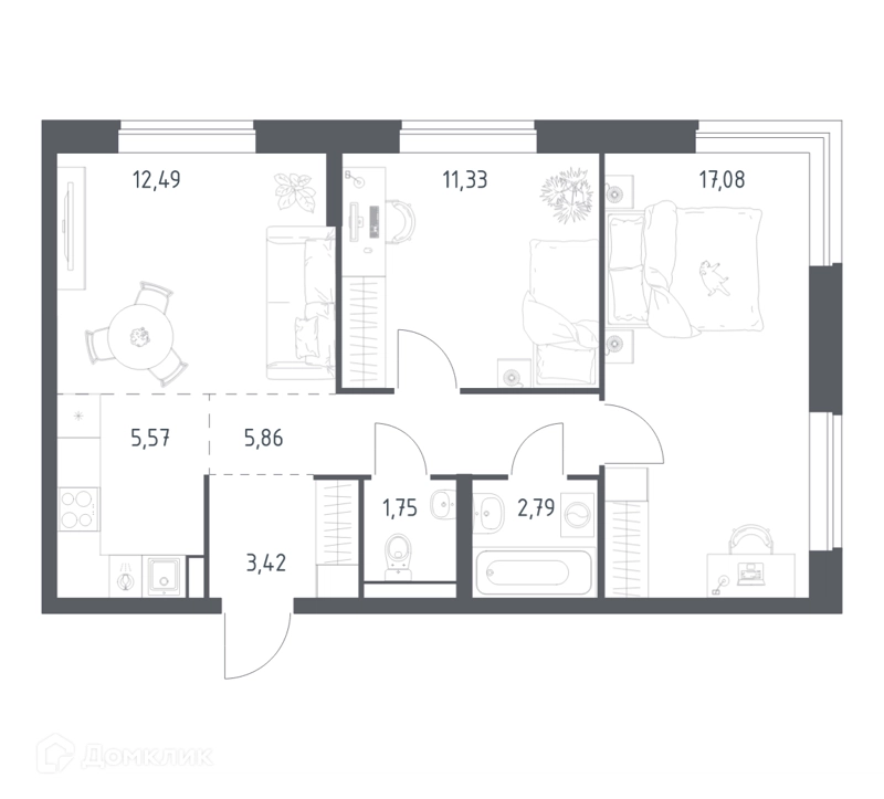 2-комнатная квартира 60.29 м² Новое Видное