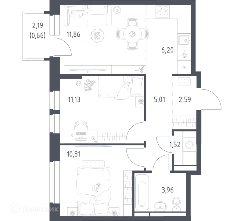 2-комнатная квартира 53 м² Новое Видное