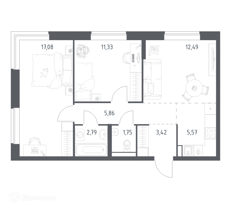 2-комнатная квартира 60.29 м² Новое Видное