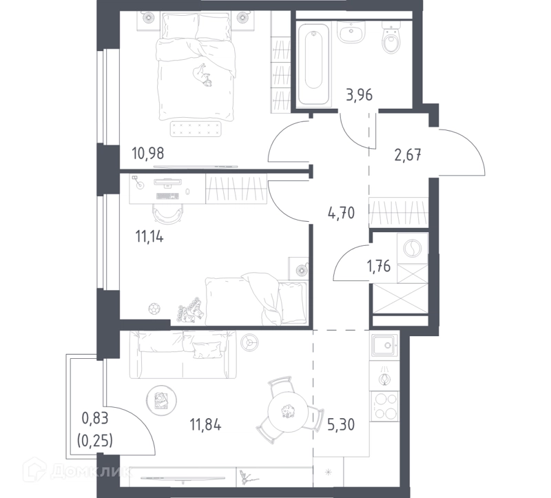 2-комнатная квартира 52.6 м² Новое Видное