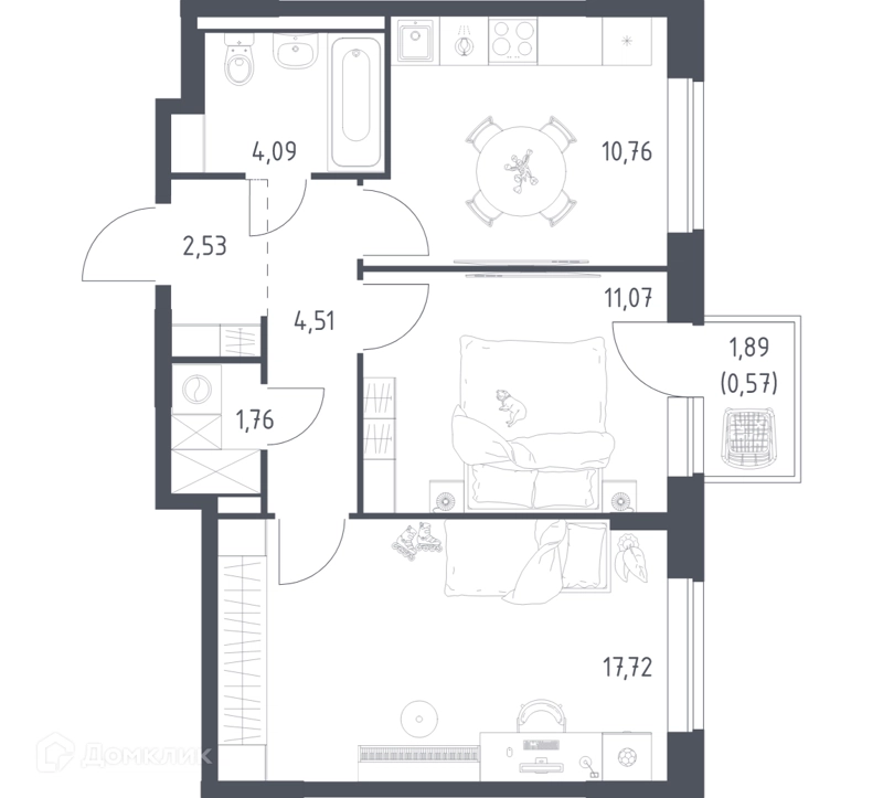 2-комнатная квартира 53.01 м² Новое Видное