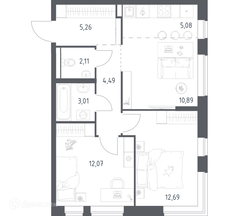2-комнатная квартира 55.6 м² Новое Видное