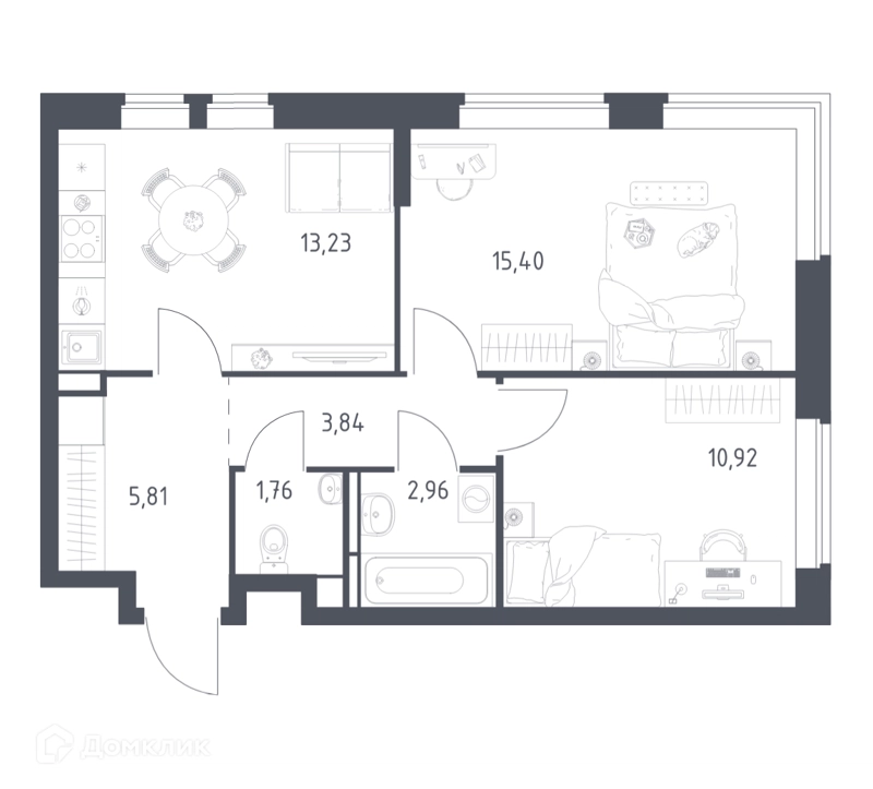 2-комнатная квартира 53.92 м² Новое Видное