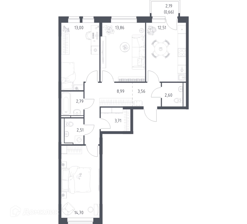 3-комнатная квартира 77.4 м² Новое Видное