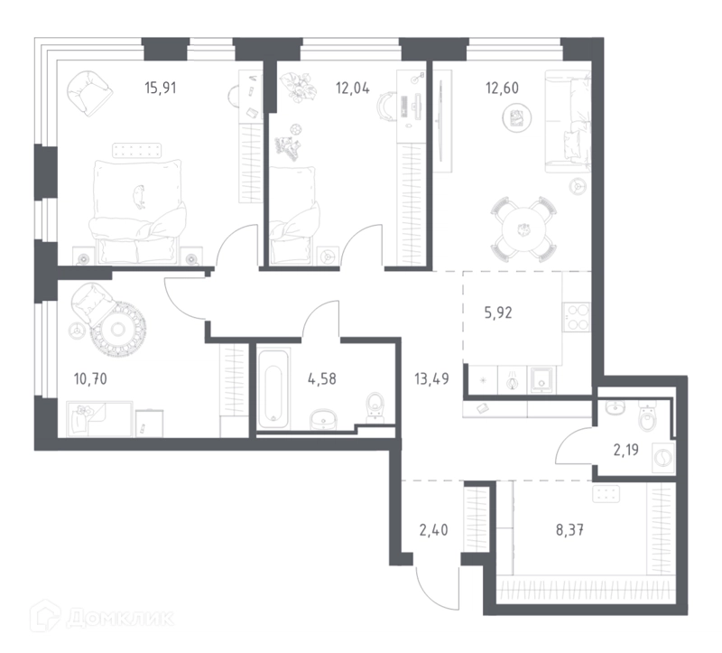 3-комнатная квартира 87.5 м² Новое Видное