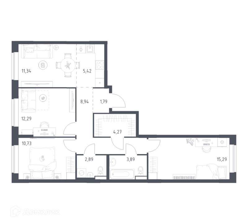 3-комнатная квартира 76.85 м² Новое Видное