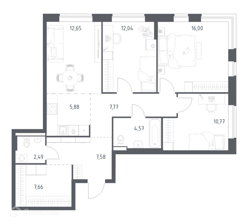 3-комнатная квартира 87.41 м² Новое Видное