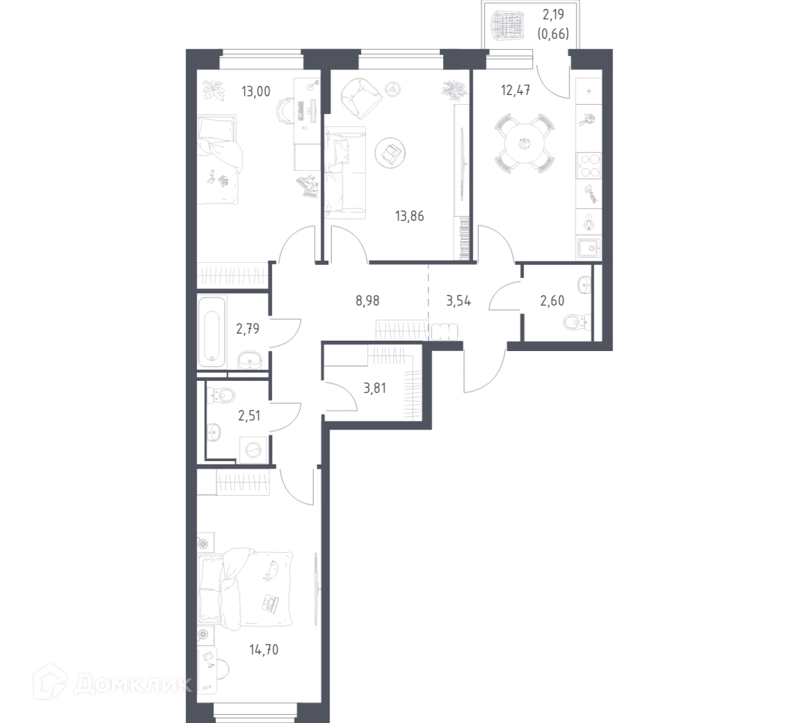 3-комнатная квартира 78.92 м² Новое Видное