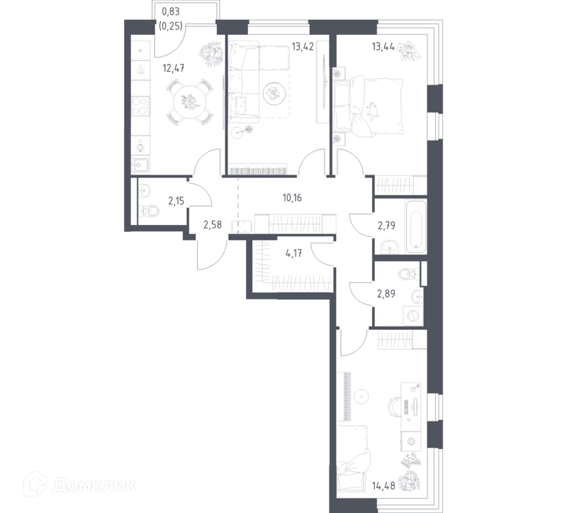 3-комнатная квартира 78.8 м² Новое Видное