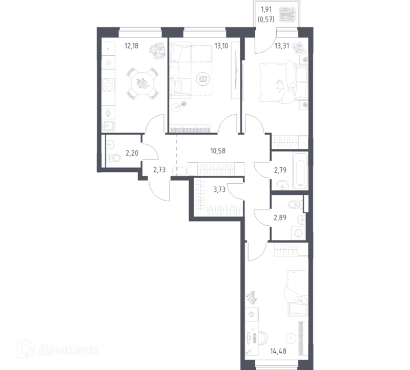 3-комнатная квартира 78.56 м² Новое Видное