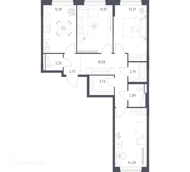 3-комнатная квартира 77.99 м² Новое Видное