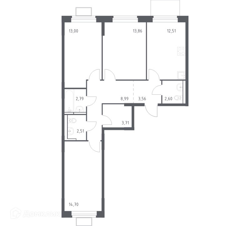 3-комнатная квартира 76.8 м² Новое Видное