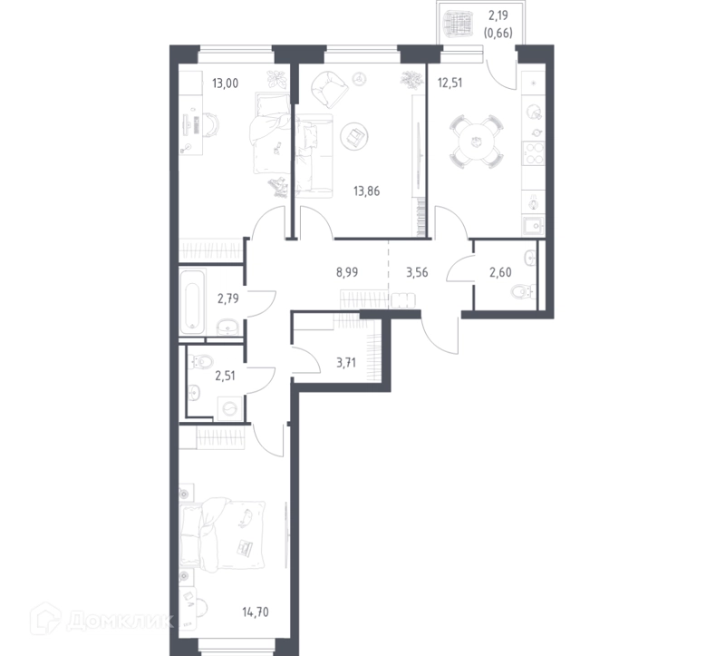 3-комнатная квартира 78.89 м² Новое Видное