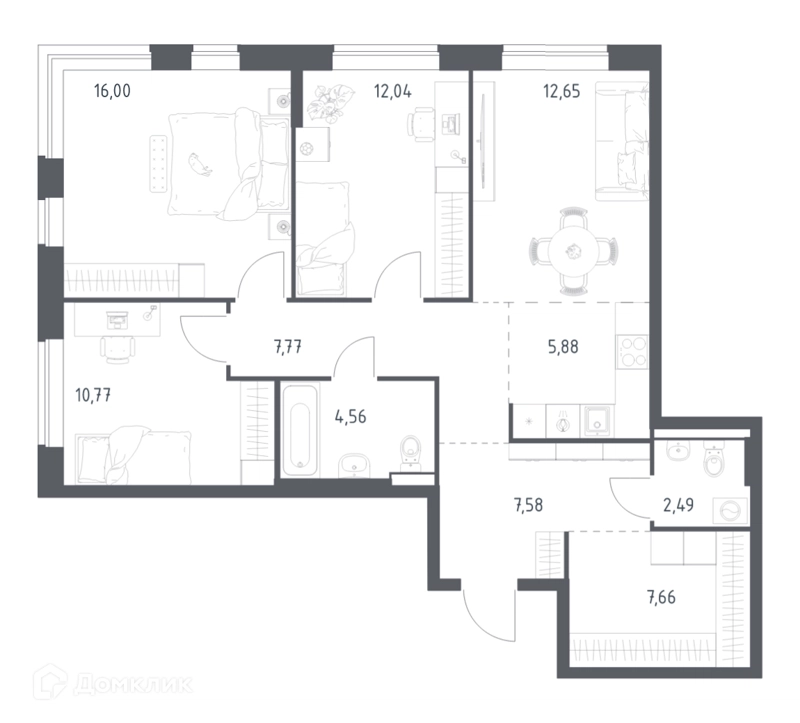 3-комнатная квартира 87.4 м² Новое Видное